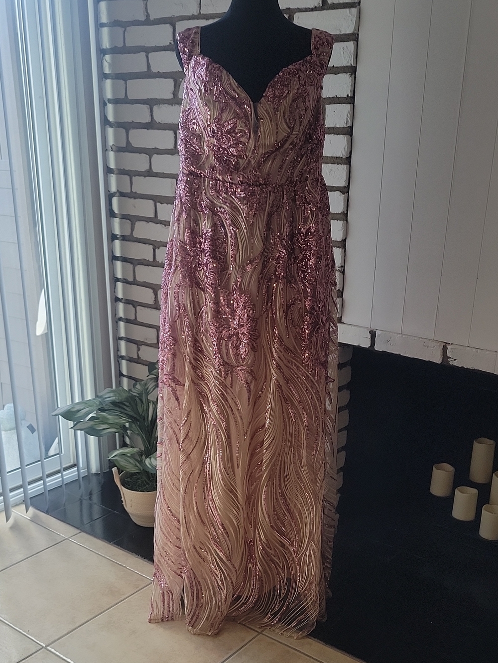 Shein - Blush Pink Embellished Prom Gown with Sequin Detail